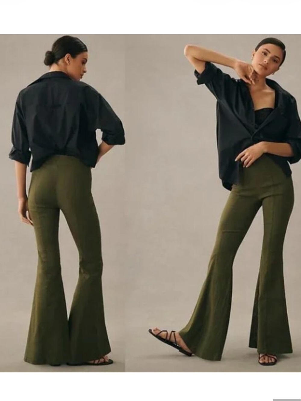 Maeve Anthropologie Olive Green High Rise Flare Front Seam Pants Size 0